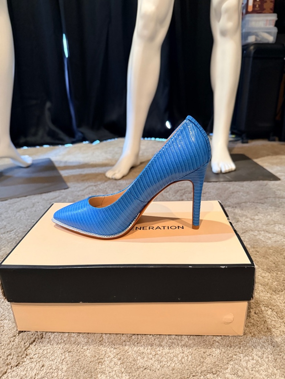 BCBGeneration Blue Textured Pointed-Toe Stiletto Pump